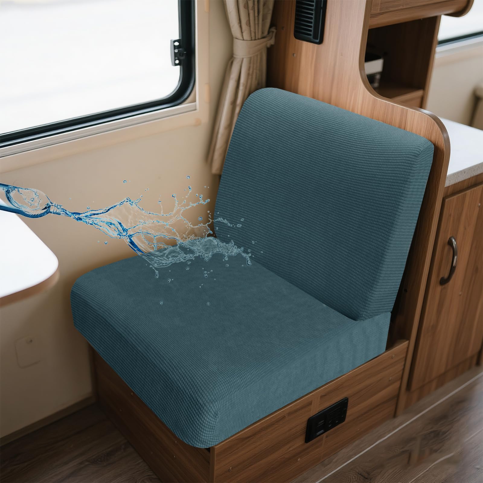 UNBBRRL Wohnwagen Sitzbezüge Wasserdicht Dehnbar Samt/Jacquard, Wohnwagen Polsterbezüge Set (2pcs), RV Bank/Sofa Sitzkissen Bezug Mit 4 Cord (J Peacock Green,M+M(2pcs)) von UNBBRRL