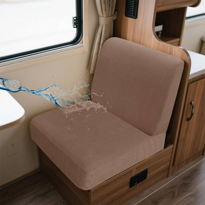UNBBRRL Wohnwagen Sitzbezüge Wasserdicht Dehnbar Samt/Jacquard, Wohnwagen Polsterbezüge Set (2pcs), RV Bank/Sofa Sitzkissen Bezug Mit 4 Cord (J Taupe,M+M(2pcs)) von UNBBRRL
