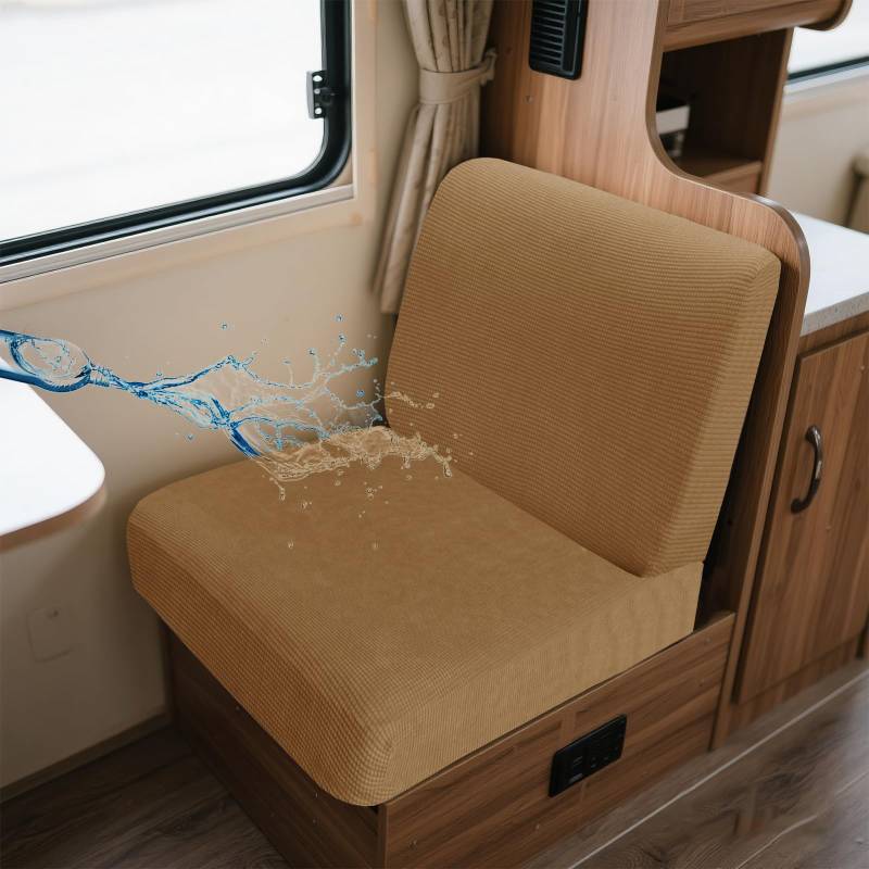 UNBBRRL Wohnwagen Sitzbezüge Wasserdicht Dehnbar Samt/Jacquard, Wohnwagen Polsterbezüge Set (2pcs), RV Bank/Sofa Sitzkissen Bezug Mit 4 Cord (J Yellow,M+M(2pcs)) von UNBBRRL