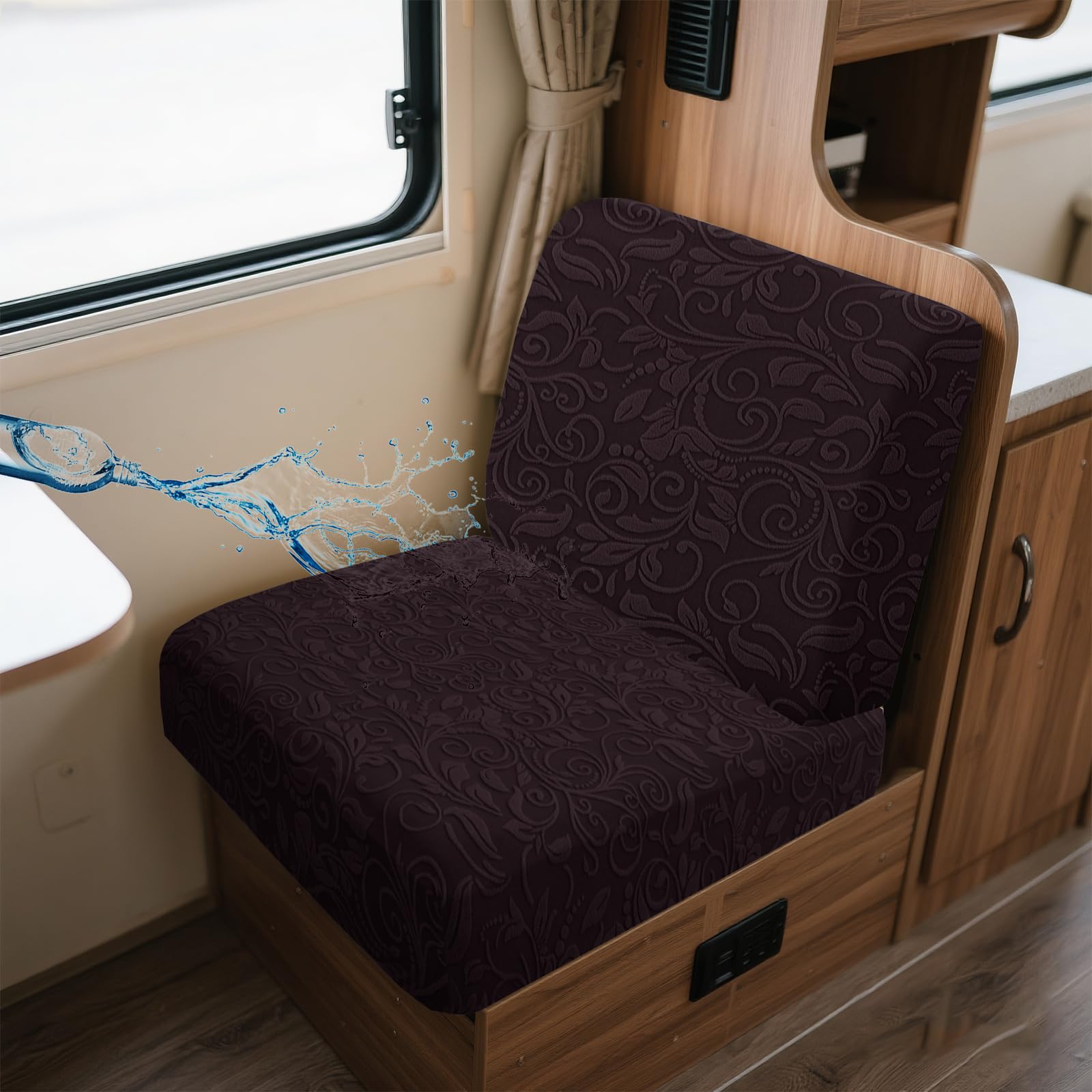 UNBBRRL Wohnwagen Sitzbezüge Wasserdicht Dehnbar Samt/Jacquard, Wohnwagen Polsterbezüge Set (2pcs), RV Bank/Sofa Sitzkissen Bezug Mit 4 Cord (JF Chocotate,M+M(2pcs)) von UNBBRRL