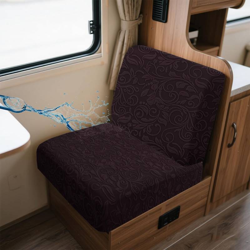 UNBBRRL Wohnwagen Sitzbezüge Wasserdicht Dehnbar Samt/Jacquard, Wohnwagen Polsterbezüge Set (2pcs), RV Bank/Sofa Sitzkissen Bezug Mit 4 Cord (JF Chocotate,M+M(2pcs)) von UNBBRRL