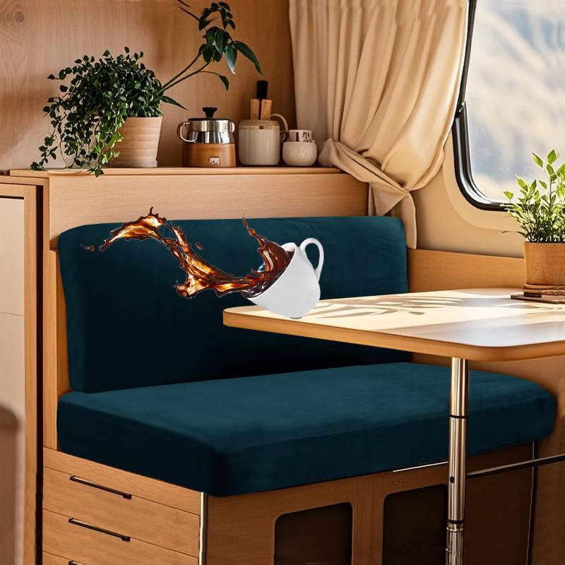 UNBBRRL Wohnwagen Sitzbezüge Wasserdicht Dehnbar Samt/Jacquard, Wohnwagen Polsterbezüge Set (2pcs), RV Bank/Sofa Sitzkissen Bezug Mit 4 Cord (V Blue Green,L+XL(2pcs)) von UNBBRRL