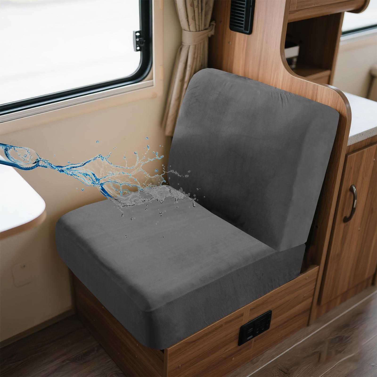 UNBBRRL Wohnwagen Sitzbezüge Wasserdicht Dehnbar Samt/Jacquard, Wohnwagen Polsterbezüge Set (2pcs), RV Bank/Sofa Sitzkissen Bezug Mit 4 Cord (V Grey,S+S(2pcs)) von UNBBRRL