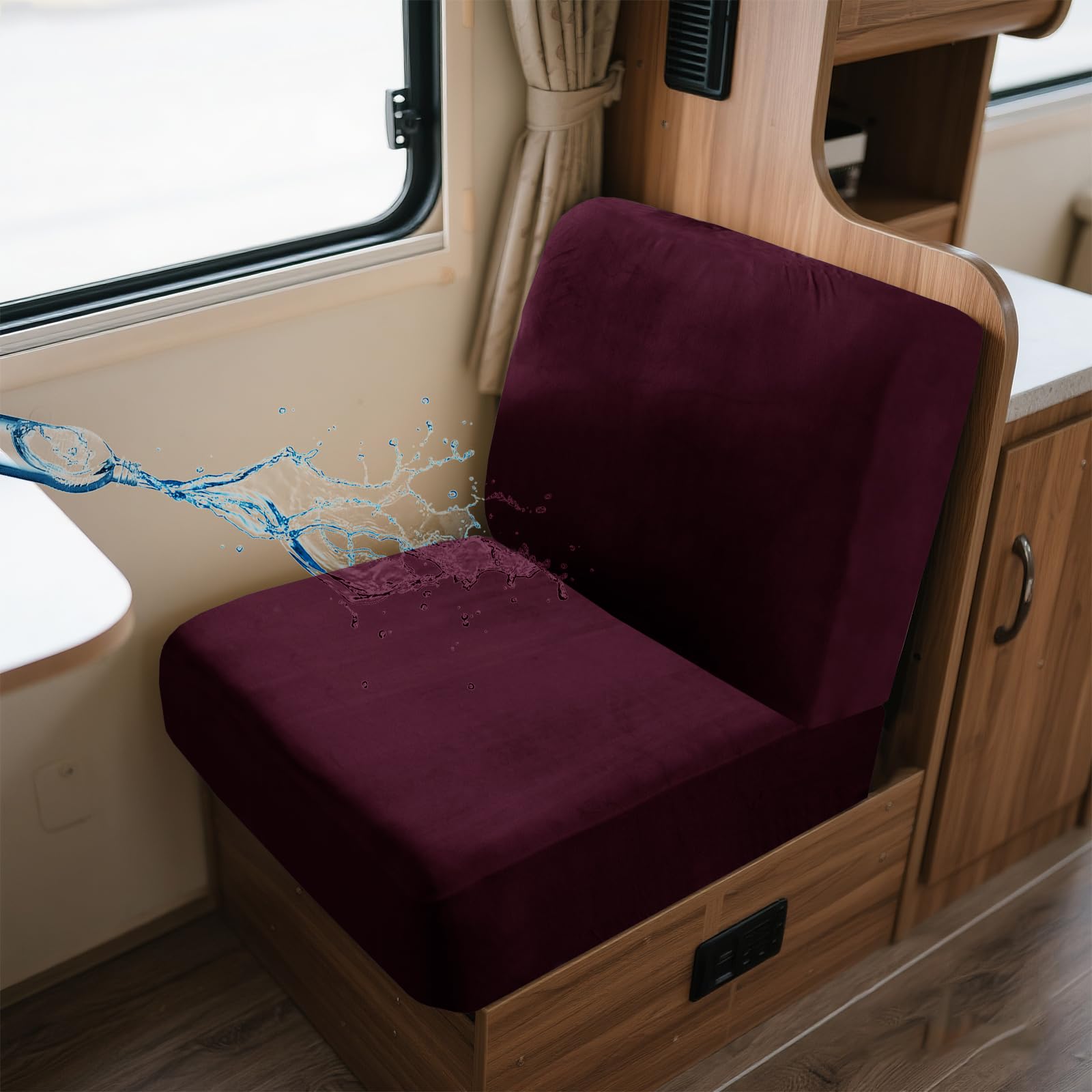 UNBBRRL Wohnwagen Sitzbezüge Wasserdicht Dehnbar Samt/Jacquard, Wohnwagen Polsterbezüge Set (2pcs), RV Bank/Sofa Sitzkissen Bezug Mit 4 Cord (V Magenta,M+M(2pcs)) von UNBBRRL