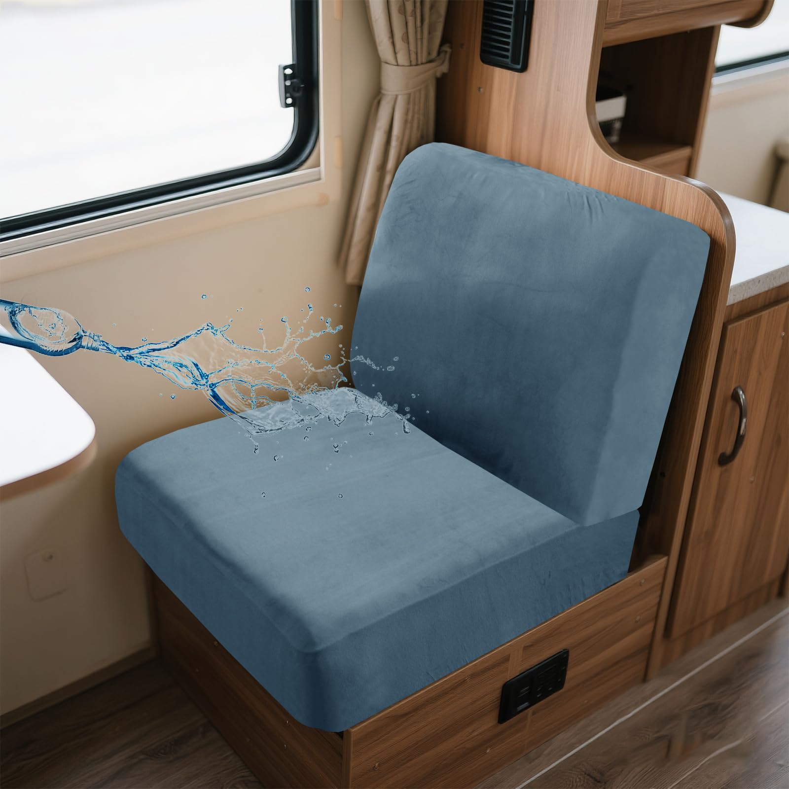 UNBBRRL Wohnwagen Sitzbezüge Wasserdicht Dehnbar Samt/Jacquard, Wohnwagen Polsterbezüge Set (2pcs), RV Bank/Sofa Sitzkissen Bezug Mit 4 Cord (V Peacock Blue,M+M(2pcs)) von UNBBRRL