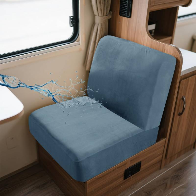 UNBBRRL Wohnwagen Sitzbezüge Wasserdicht Dehnbar Samt/Jacquard, Wohnwagen Polsterbezüge Set (2pcs), RV Bank/Sofa Sitzkissen Bezug Mit 4 Cord (V Peacock Blue,M+M(2pcs)) von UNBBRRL