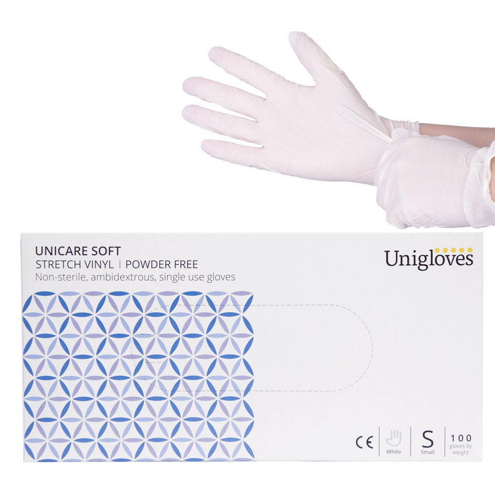 Unigloves UCSV1202 Weiche Handschuhe aus Vinyl, puderfrei, Größe S, 100 Stück von UNIGLOVES