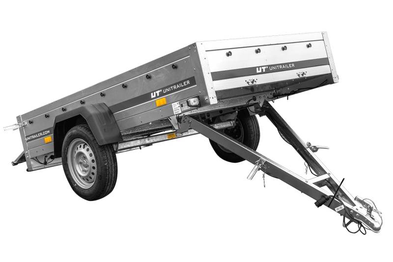 UNITRAILER Auto Anhänger Garden Trailer 230 Kipp – PKW Anhänger 750KG, 230cm x 125cm Transportfläche, Robuste Struktur Aus Verzinktem Stahl, Klappbarer Deichsel von UNITRAILER