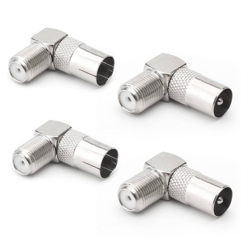 UOCAI 4 STK 90-Grad-F-Typ-Buchse auf PAL-Stecker/Buchse,TV-Antenne Koax-Buchsenstecker an F-Buchse 90 ° rechtwinklig abgewinkelter Adapterstecker,rechtwinklige Satellitenantennen-HF-Koaxialadapter von UOCAI