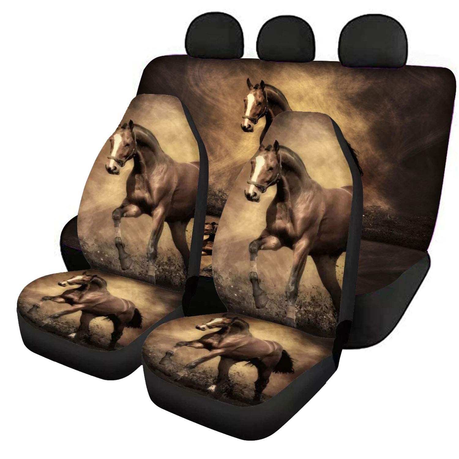 UOIMAG Animal Horse Autositzbezüge-Set, 4-teilig, Universal-Autositz-Zubehör, Fahrzeug-Vordersitze und Rücksitze von UOIMAG