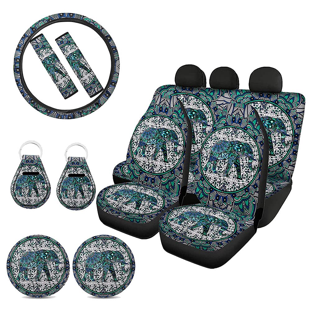 UOIMAG Autositzbezüge-Set mit Mandala-Elefanten-Motiv, 11-teilig, Bohemian-Elefanten-Blumenmuster von UOIMAG