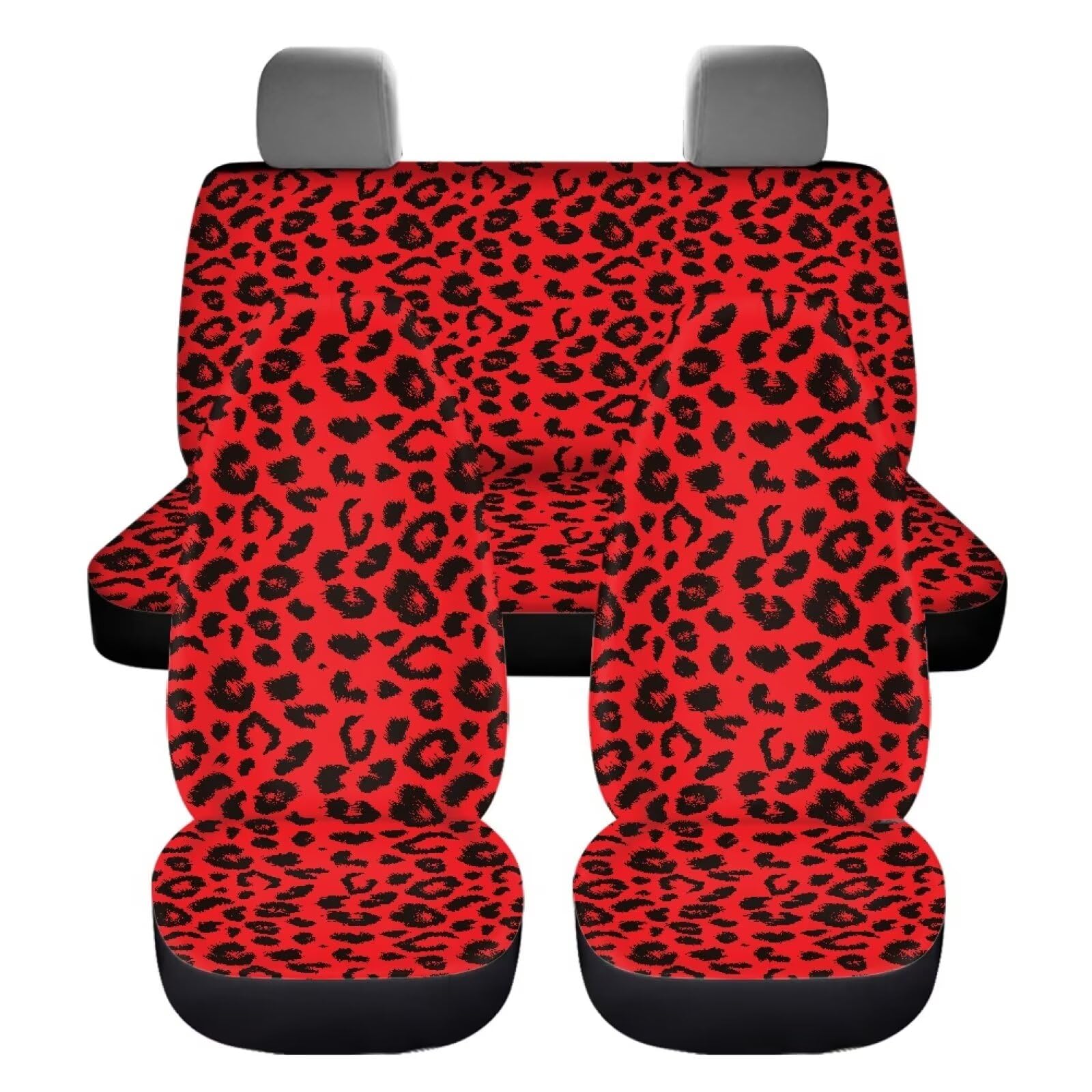 UOIMAG Autositzbezüge mit rotem Leopardenmuster, komplettes Set, 4-teilig, roter Gepardenmuster, Auto-Vorder- und Rücksitz-Zubehör von UOIMAG