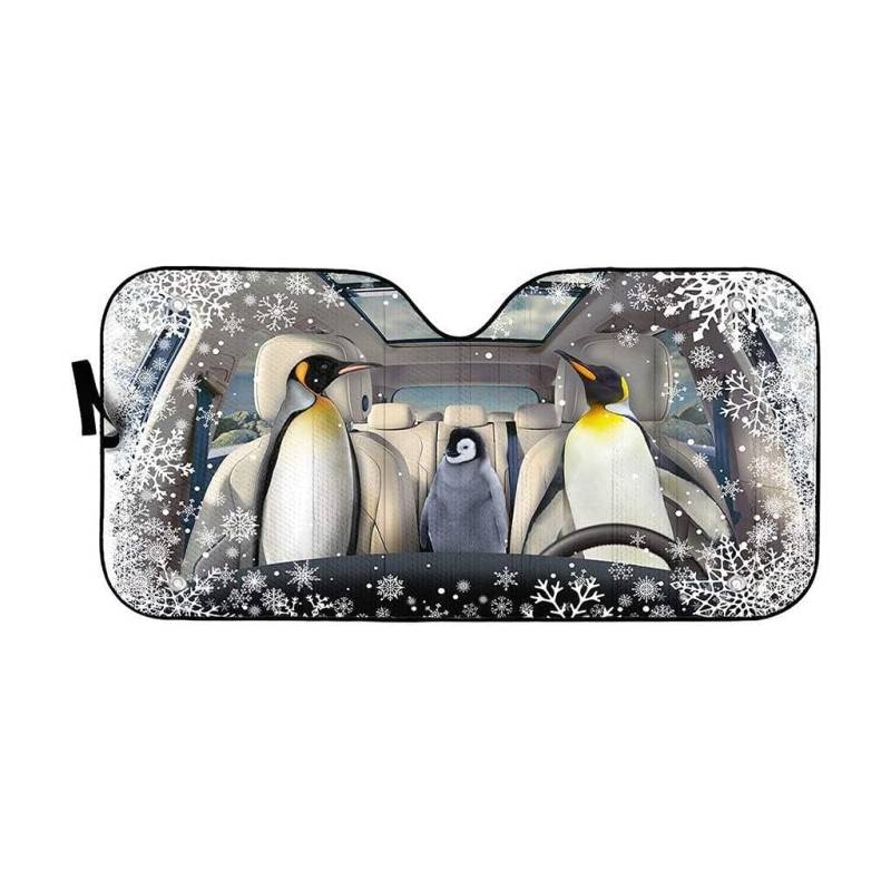 UOIMAG Lustiger Pinguin-Familien-Druck Auto-Sonnenschutz für Windschutzscheibenblock, faltbar, Akkordeon-Visier, Sonnenblendung, UV- und Wärmereflektor schützen den Autoinnenraum von UOIMAG