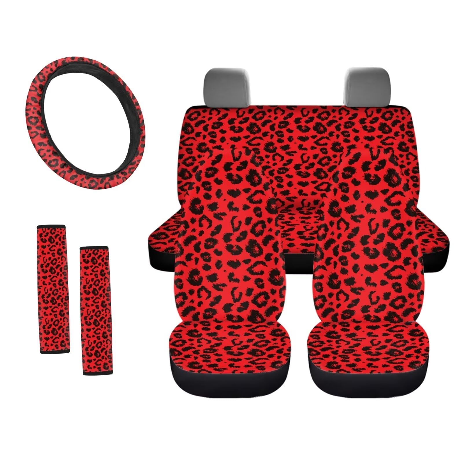 UOIMAG Roter Leoparden-Sitzbezug für Autos, roter Gepard, Lenkradzubehör mit Sicherheitsgurtbezügen von UOIMAG