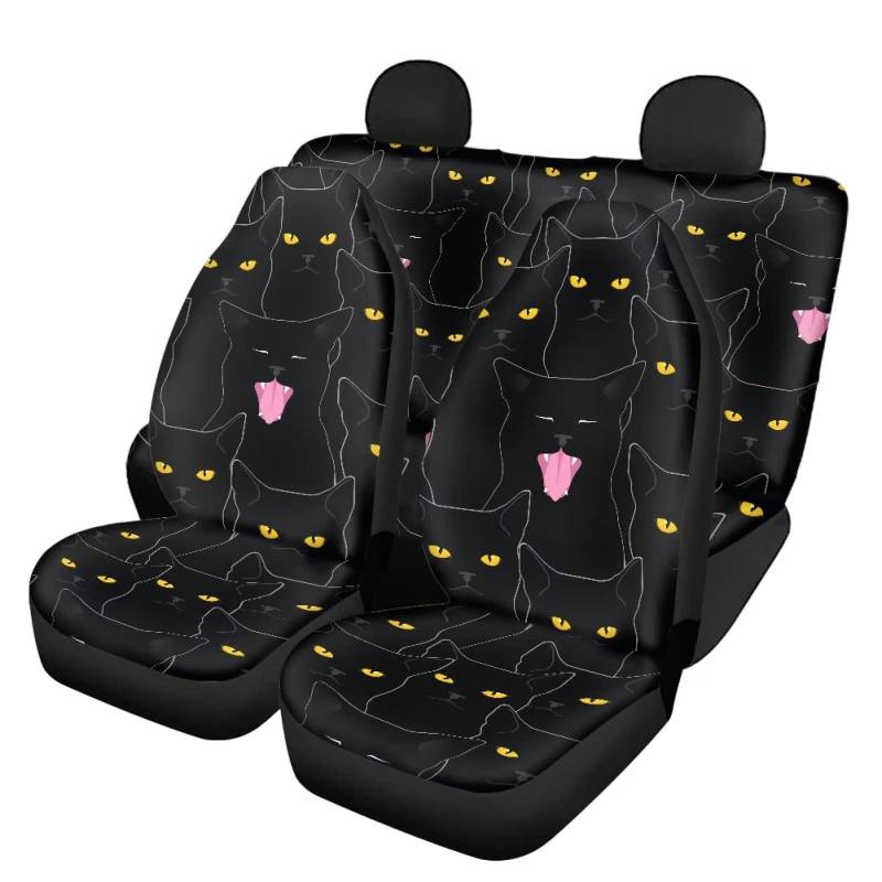 UOIMAG Schwarze Katze Autositzbezüge für Damen und Herren, lustiges Autozubehör, 4 Stück, schützende Autositzbezüge-Set von UOIMAG