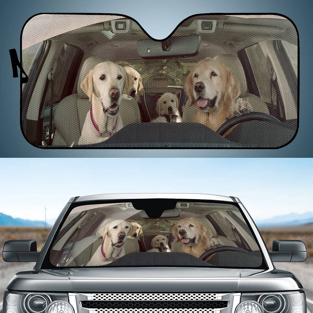 UOIMAG Universeller Auto-Sonnenschutz, lustiger Hundefamilien-Aufdruck, Windschutz, blockiert UV- und Hitze, Sonnenschutz für SUVs, LKWs, Vans von UOIMAG