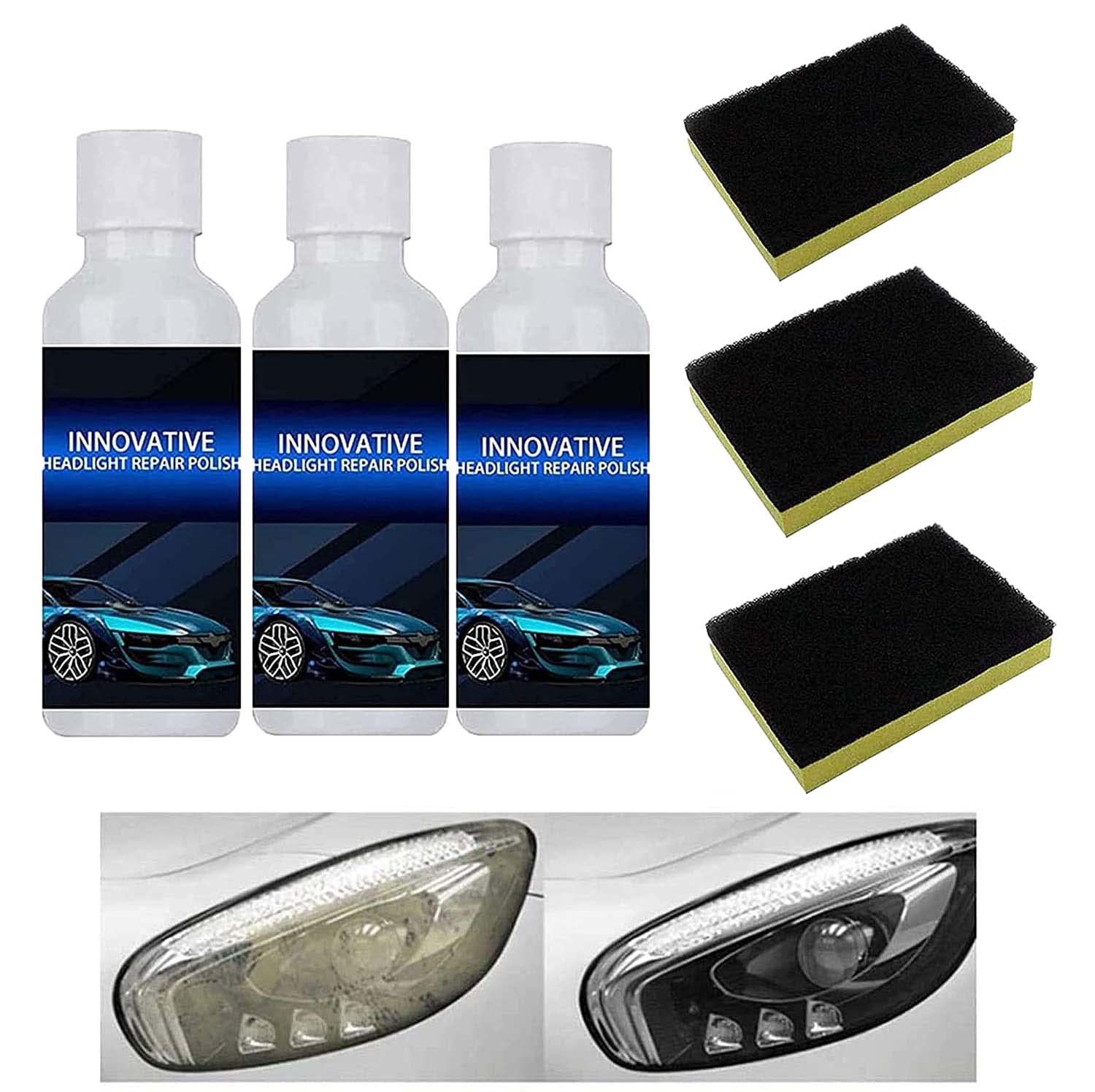 Powerful Advance Headlight Repair Agent, Car Headlight Repair Fluid, Car Headlight Cleaner, Innovative Headlight Repair Polish, Car Headlamp Repair Fluid Liquid Kit (3 Pcs) von UPIKIT
