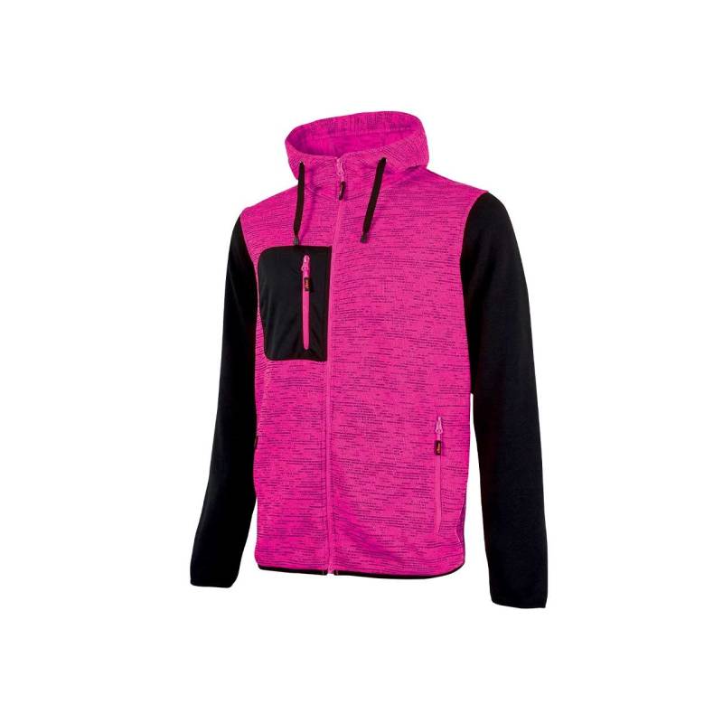 U-Power Rainbow, Sweatshirt mit durchgehendem Reißverschluss, mit großen Taschen, weichem Fleece, Baumwoll-Stretchgewebe, hohem Kragen, verstellbarer Kapuze, bequemer Winterkleidung - BLACK FUCSIA XS von U Power