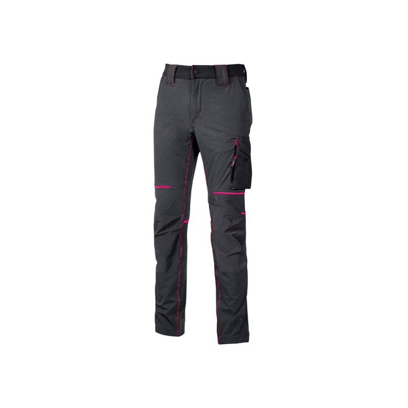 Power WORLD Moderne Hose mit schmaler Passform, mit mehreren Vorder- und Seitentaschen, bequeme und dehnbare Hose, mit Knopf vorne, atmungsaktives Material (GREY FUCSIA_S) von U Power