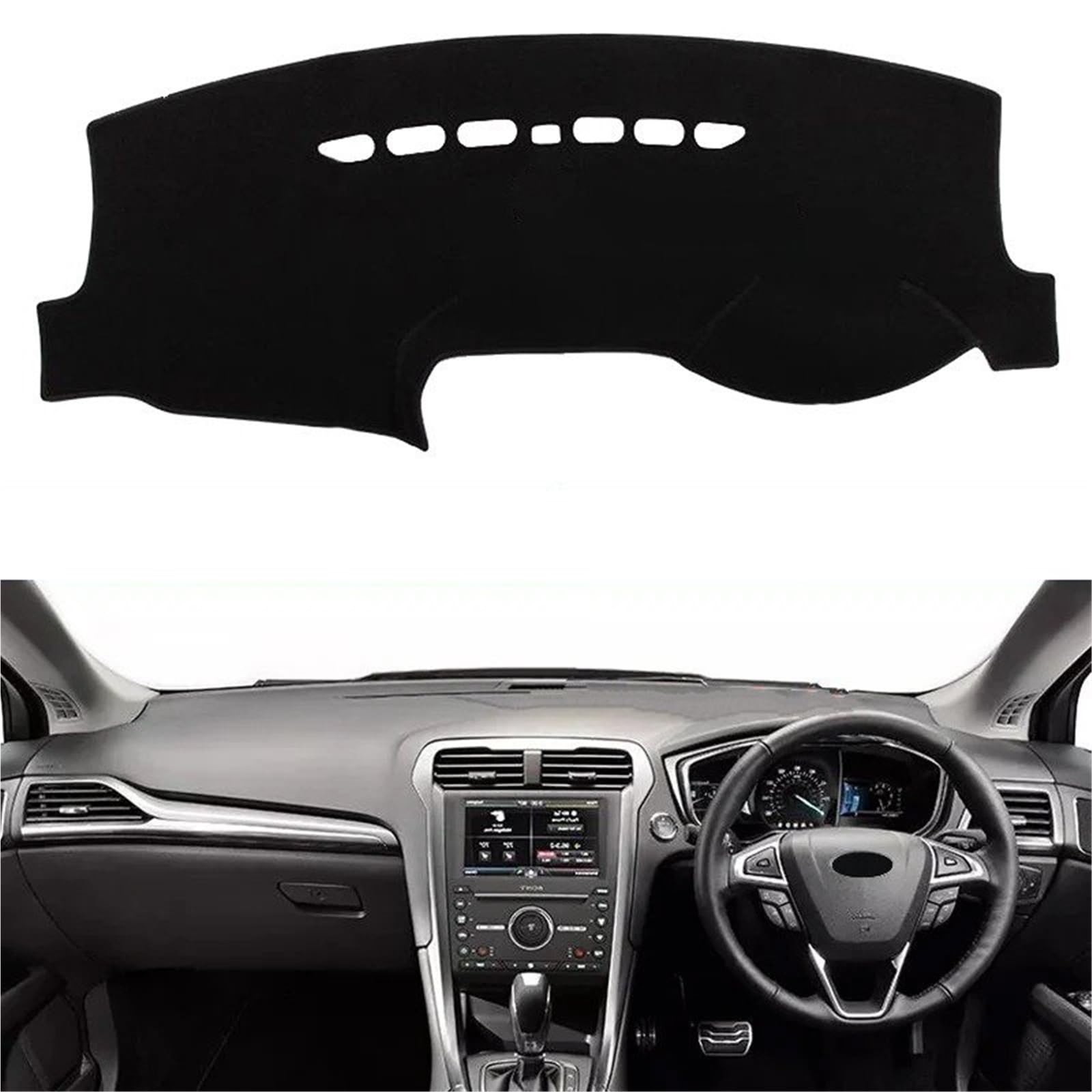 Armaturenbrett Sonnenschutz Teppich Für Ford Für Fusion Für Mondeo 2013-2021 LHD RHD Teppich Teppich Cape Kissen Auto Innere Armaturenbrettabdeckung Armaturenbrettmatte(RHD Blue Audio) von URAGER