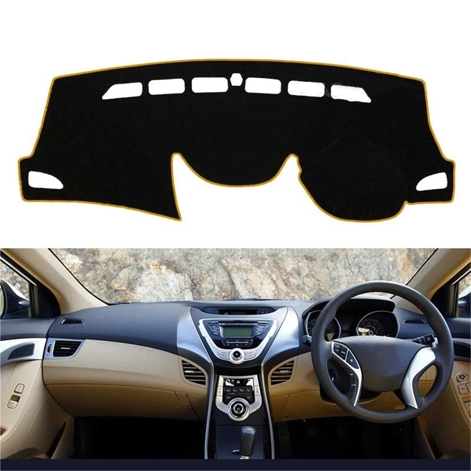 Armaturenbrett Sonnenschutz Teppich Für Hyundai Für Elantra 2011 2012 2013 2014 2015 MD UD Avante Anti-Slip Matte Dashboard Abdeckung Pad Sonnenschirm Dashmat Anti-Uv Zubehör(Left Drive - Black) von URAGER