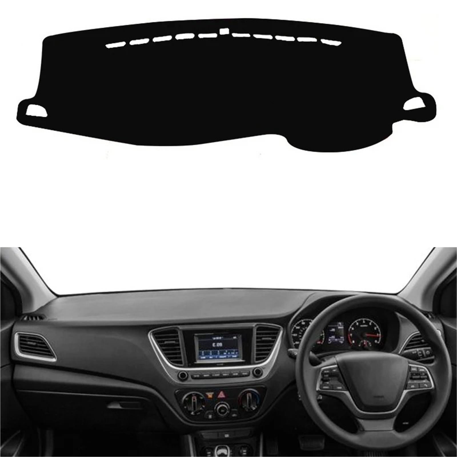 Armaturenbrett Sonnenschutz Teppich Für Hyundai Für Solaris 2/Für Accent HC 2017 2018 2019 2020 Auto Auto Innere Dashboard Abdeckung Center Console Protector Teppich Dashmat(Black RHD) von URAGER