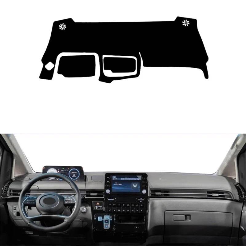 Armaturenbrett Sonnenschutz Teppich Für Hyundai Für Staria Neue H1 2021 2022 2023 2024 2025 Auto Dashboard Abdeckung Center Console Protector Teppich Dashmat Sonnenschutz Zubehör(Black LHD) von URAGER