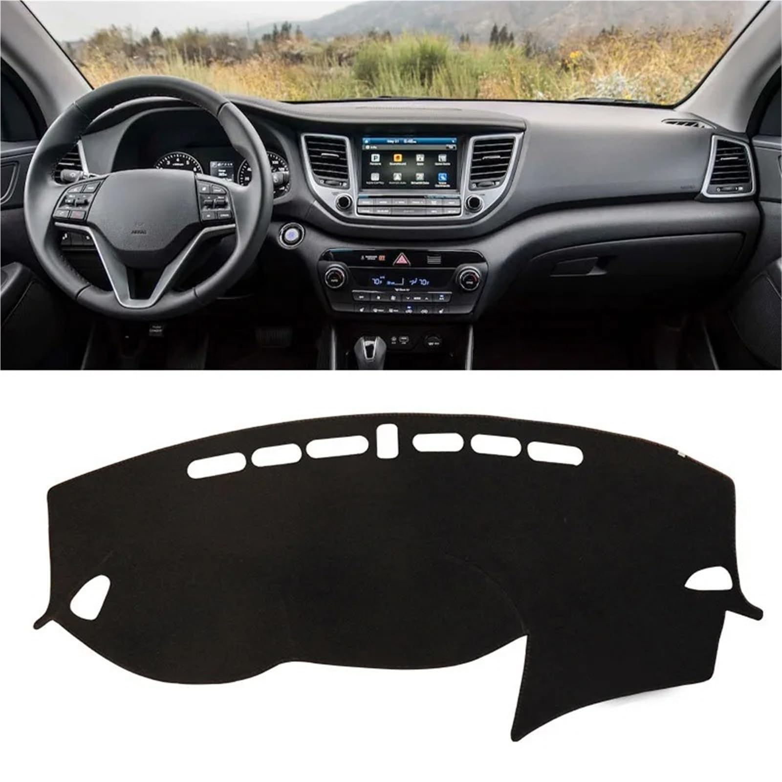Armaturenbrett Sonnenschutz Teppich Für Hyundai Für Tucson 2015 2016 2017 2018 2019 2020 Dashboard Abdeckung Matte Pad Dashmat Dash Sonnenschirm Instrument Teppich(LHD Black 2015-2018) von URAGER