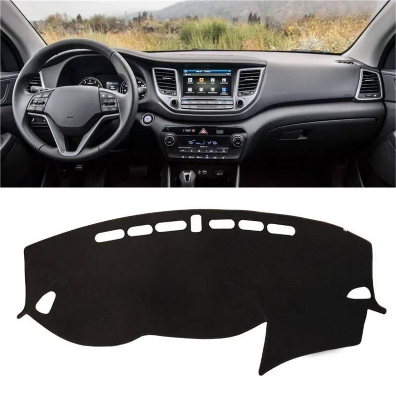 Armaturenbrett Sonnenschutz Teppich Für Hyundai Für Tucson 2015 2016 2017 2018 2019 2020 Dashboard Abdeckung Matte Pad Dashmat Dash Sonnenschirm Instrument Teppich(LHD Black 2015-2018) von URAGER