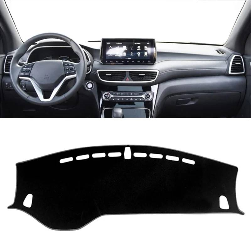 Armaturenbrett Sonnenschutz Teppich Für Hyundai Für Tucson 2015 2016 2017 2018 2019 2020 Dashboard Abdeckung Matte Pad Dashmat Dash Sonnenschirm Instrument Teppich(LHD Black 2019-2020) von URAGER