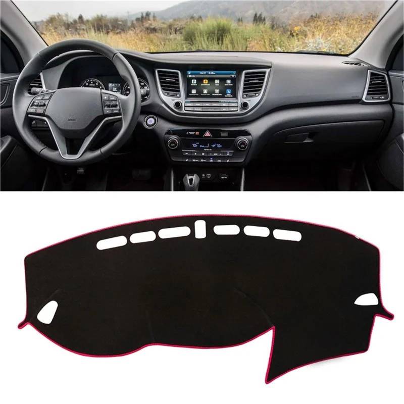Armaturenbrett Sonnenschutz Teppich Für Hyundai Für Tucson 2015 2016 2017 2018 2019 2020 Dashboard Abdeckung Matte Pad Dashmat Dash Sonnenschirm Instrument Teppich(LHD Red 2015-2018) von URAGER