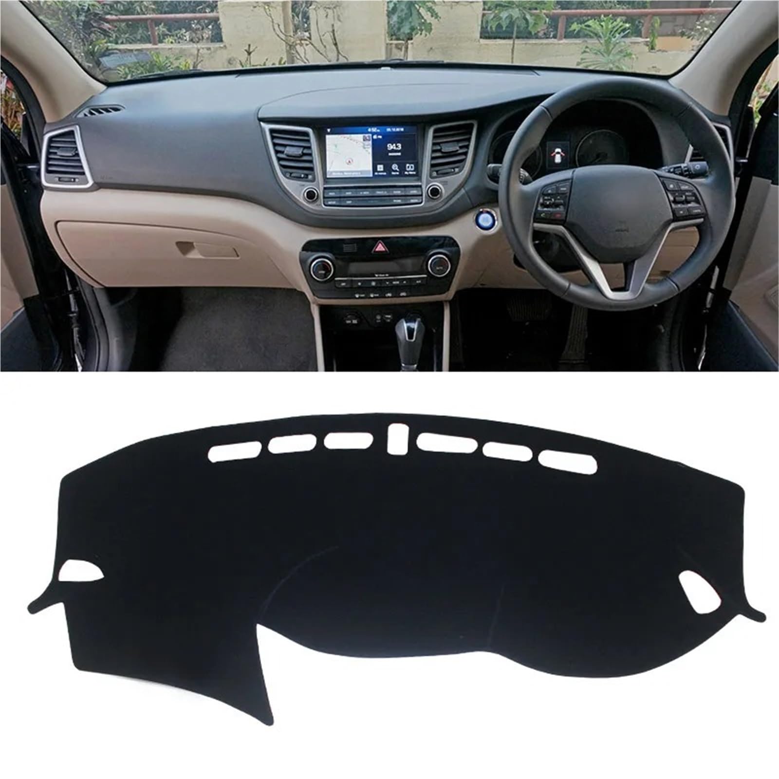 Armaturenbrett Sonnenschutz Teppich Für Hyundai Für Tucson 2015 2016 2017 2018 2019 2020 Dashboard Abdeckung Matte Pad Dashmat Dash Sonnenschirm Instrument Teppich(RHD Black 2015-2018) von URAGER