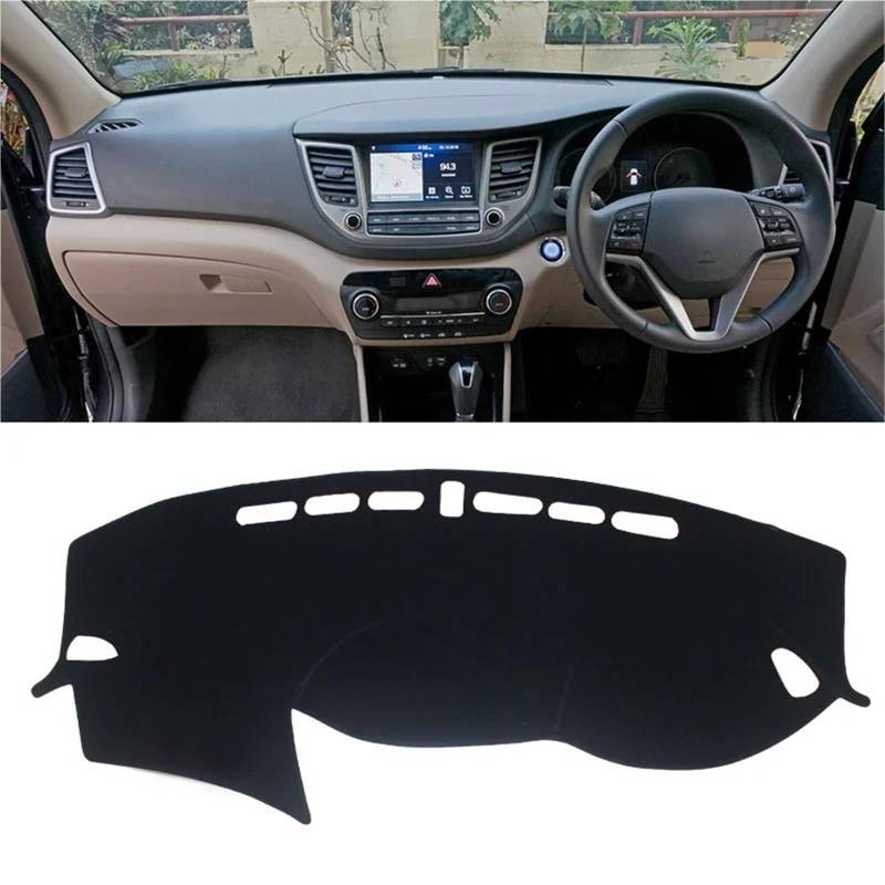 Armaturenbrett Sonnenschutz Teppich Für Hyundai Für Tucson 2015 2016 2017 2018 2019 2020 Dashboard Abdeckung Matte Pad Dashmat Dash Sonnenschirm Instrument Teppich(RHD Black 2015-2018) von URAGER