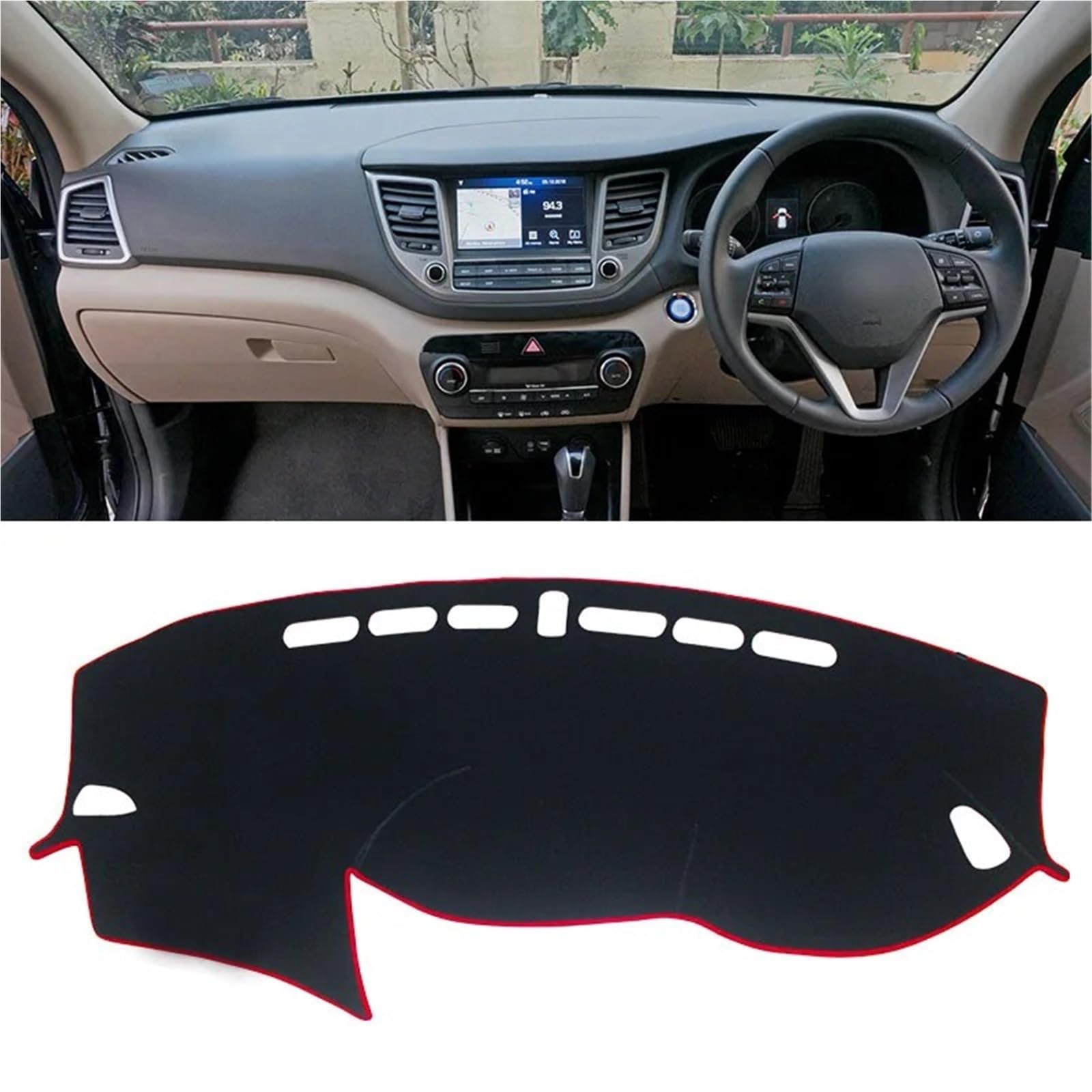 Armaturenbrett Sonnenschutz Teppich Für Hyundai Für Tucson 2015 2016 2017 2018 2019 2020 Dashboard Abdeckung Matte Pad Dashmat Dash Sonnenschirm Instrument Teppich(RHD Red 2015-2018) von URAGER