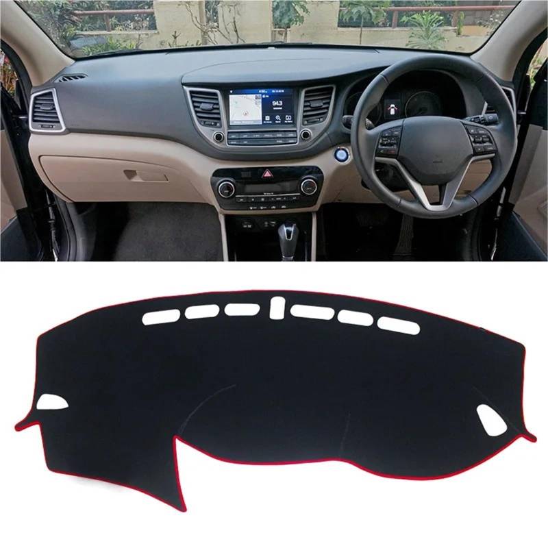 Armaturenbrett Sonnenschutz Teppich Für Hyundai Für Tucson 2015 2016 2017 2018 2019 2020 Dashboard Abdeckung Matte Pad Dashmat Dash Sonnenschirm Instrument Teppich(RHD Red 2015-2018) von URAGER