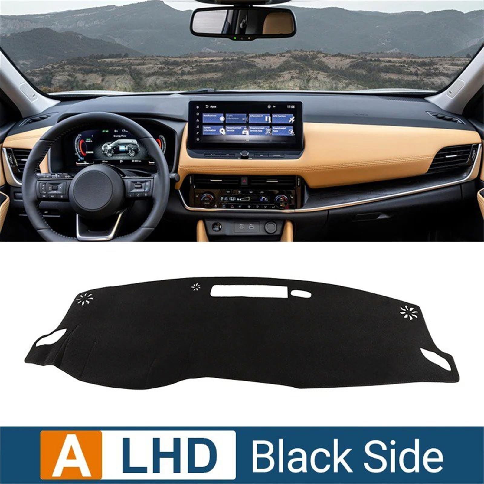 Armaturenbrett Sonnenschutz Teppich Für Nissan Für X-Trail T33 2021 2022 2023 2024 Instrument Schreibtisch Sonnenschutz Matte Dash Rutsch Pad Auto Armaturenbrett Abdeckung(A-LHD-Black Side) von URAGER