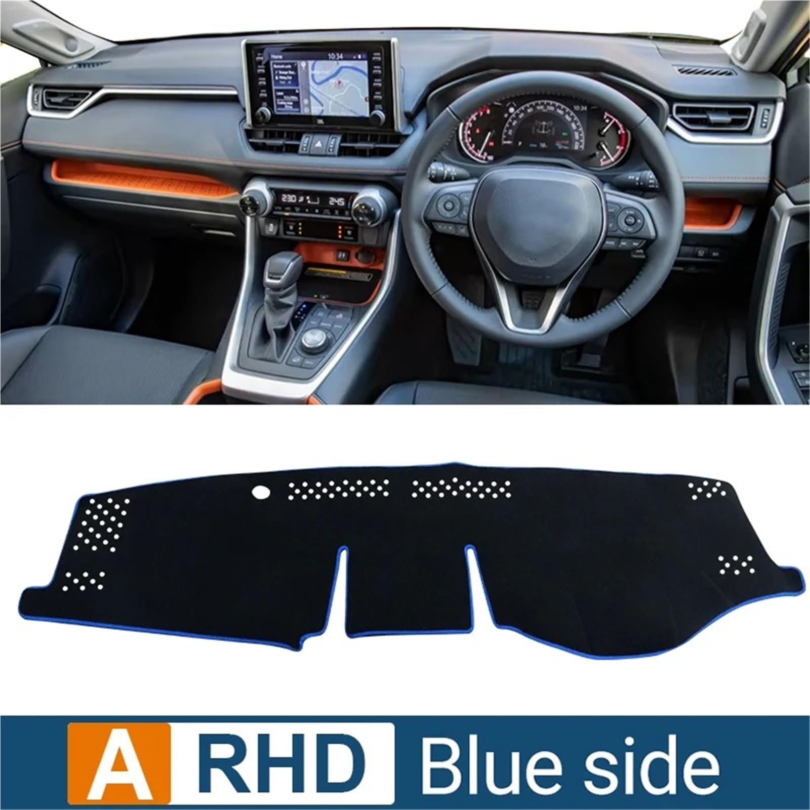 Armaturenbrett Sonnenschutz Teppich Für Toyota Für RAV4 2019 2020 2021-2024 Für RAV 4 XA50 Hybrid Auto Dashboard Matte Sonnenschutz Instrument Schreibtisch Abdeckung(A Blue Side RHD) von URAGER