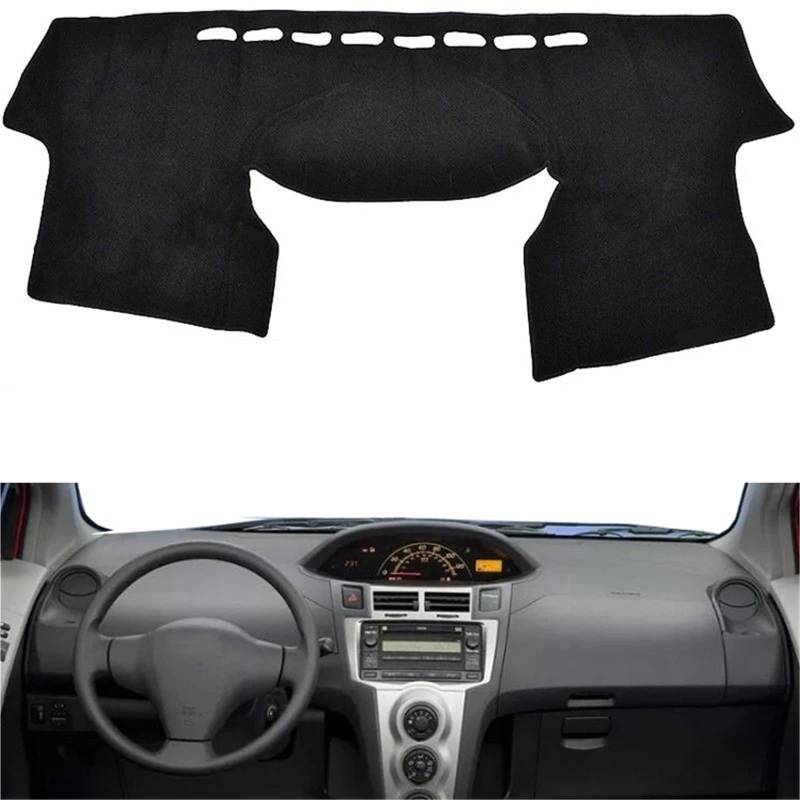 Armaturenbrett Sonnenschutz Teppich Für Toyota Für Vitz/Für Yaris Fließheck 2006 2007 2008-2011 Linkslenker 2-lagige Auto-Armaturenbrett-Abdeckung Dashmat Pad Teppich Sonnenschutz(Schwarz) von URAGER