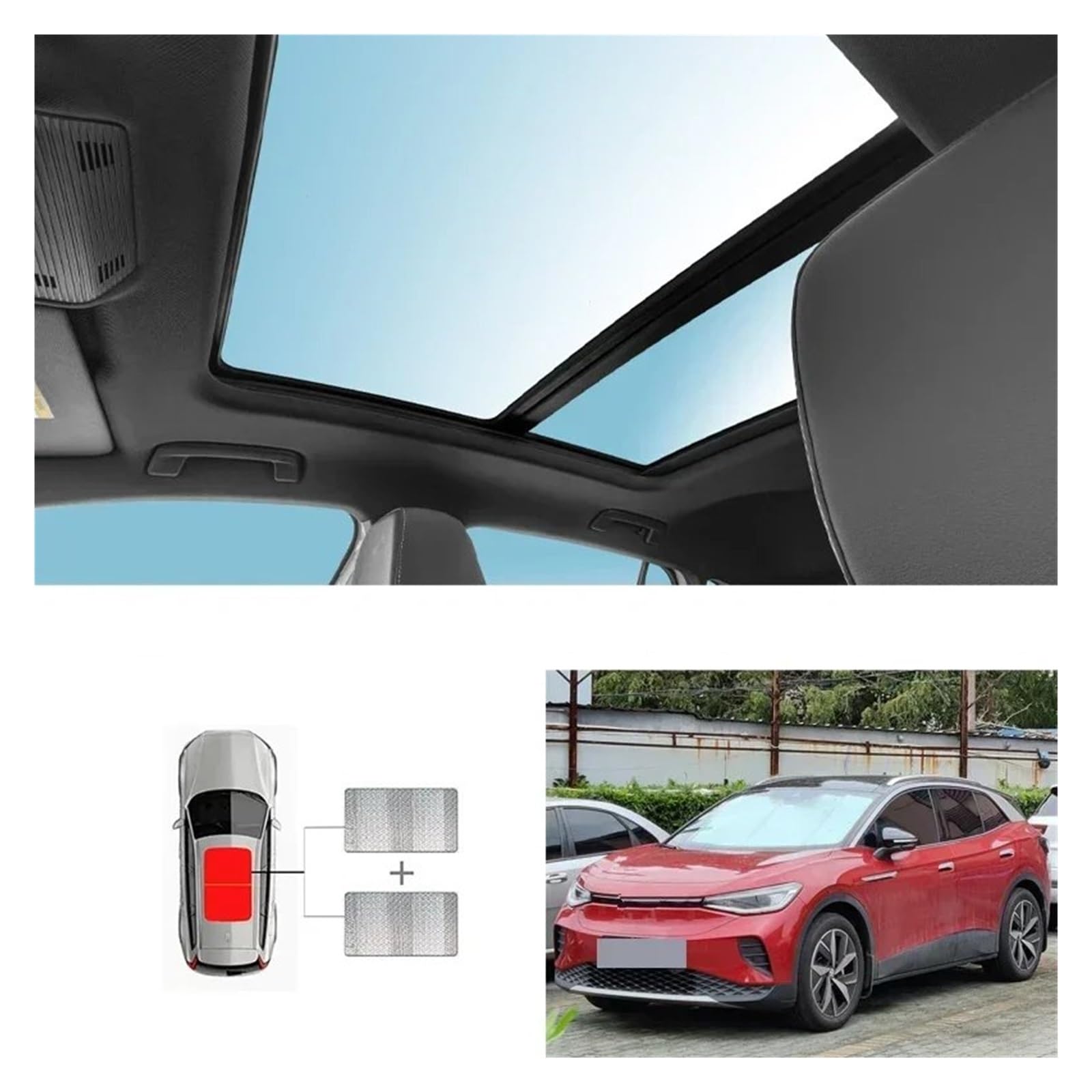 Sonnenblende Für VW Für ID.4 X Für CROZZ 2020 2021 2022 2023 2024 2025 Schiebedach Sonnenschirm Auto Panorama Dach Hitzeschild Fenster Sonnenschirm Anti-UV(2*C-Silver) von URAGER