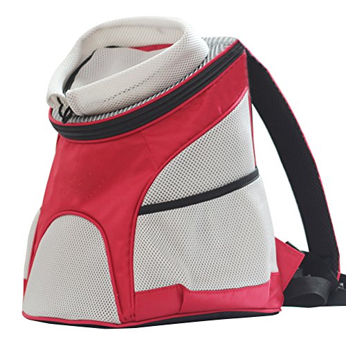 Rucksack Transporttasche für Hund Katze Haustier, URAQT Stoff Haustiertragetasche Atmungsaktiv Tasche für Outdoor Wandern Camping (Rot, Größe S) von URAQT