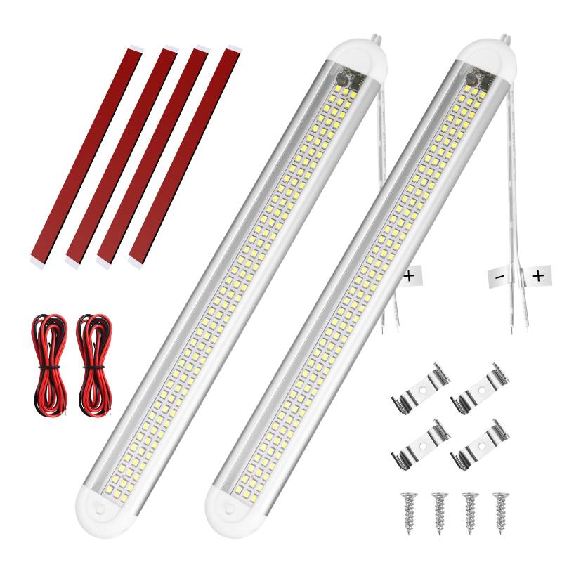 URAQT 120 LED Innenbeluchtung, 2 Stück 12V Leiste 1600LM 8W DC Innenlichtleiste Mit 2 Verlängerungskabeln y Schalter für Auto Wohnmobil Van Bus Caravan Boat Küche Bad Bar LKW von URAQT