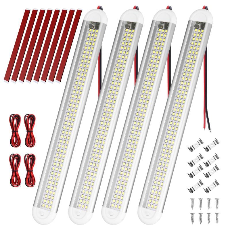 URAQT 120 LED Innenbeluchtung, 4 Stück 12V LED Leiste 1600LM 8W DC LED Innenlichtleiste Mit 4 Verlängerungskabeln y Schalter Auto led für Auto Wohnmobil Van Bus Caravan Boat Küche Bad Bar LKW von URAQT