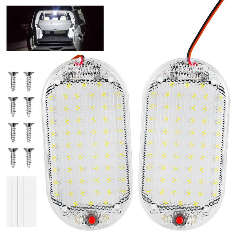 URAQT 48 LED Innenbeluchtung Auto, 2 Stück Super Hell 800LM 12V LED KFZ Innenraumbeleuchtung mit Schalter 6000K Weißlicht Kfz Beleuchtung Leiste für Auto Wohnmobil Bus Caravan Boat Elliptisch von URAQT