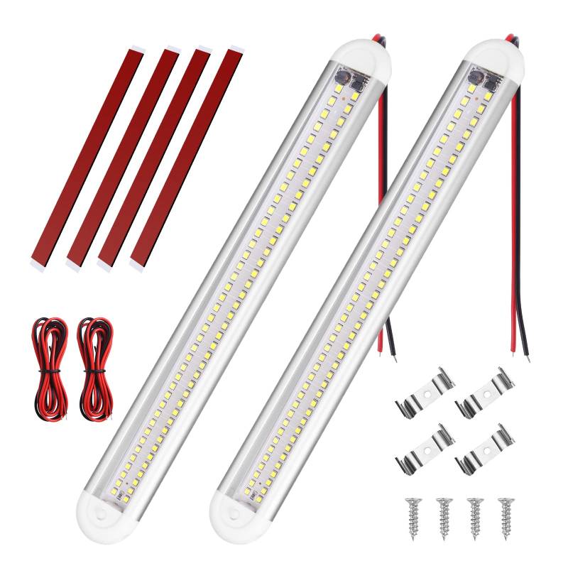 URAQT 80 LED Innenbeluchtung, 2 Stück 12V LED Leiste 1200LM 8W DC LED Innenlichtleiste Mit 2 Verlängerungskabeln y Schalter Auto led für Auto Wohnmobil Van Bus Caravan Boat Küche Bad Bar LKW von URAQT