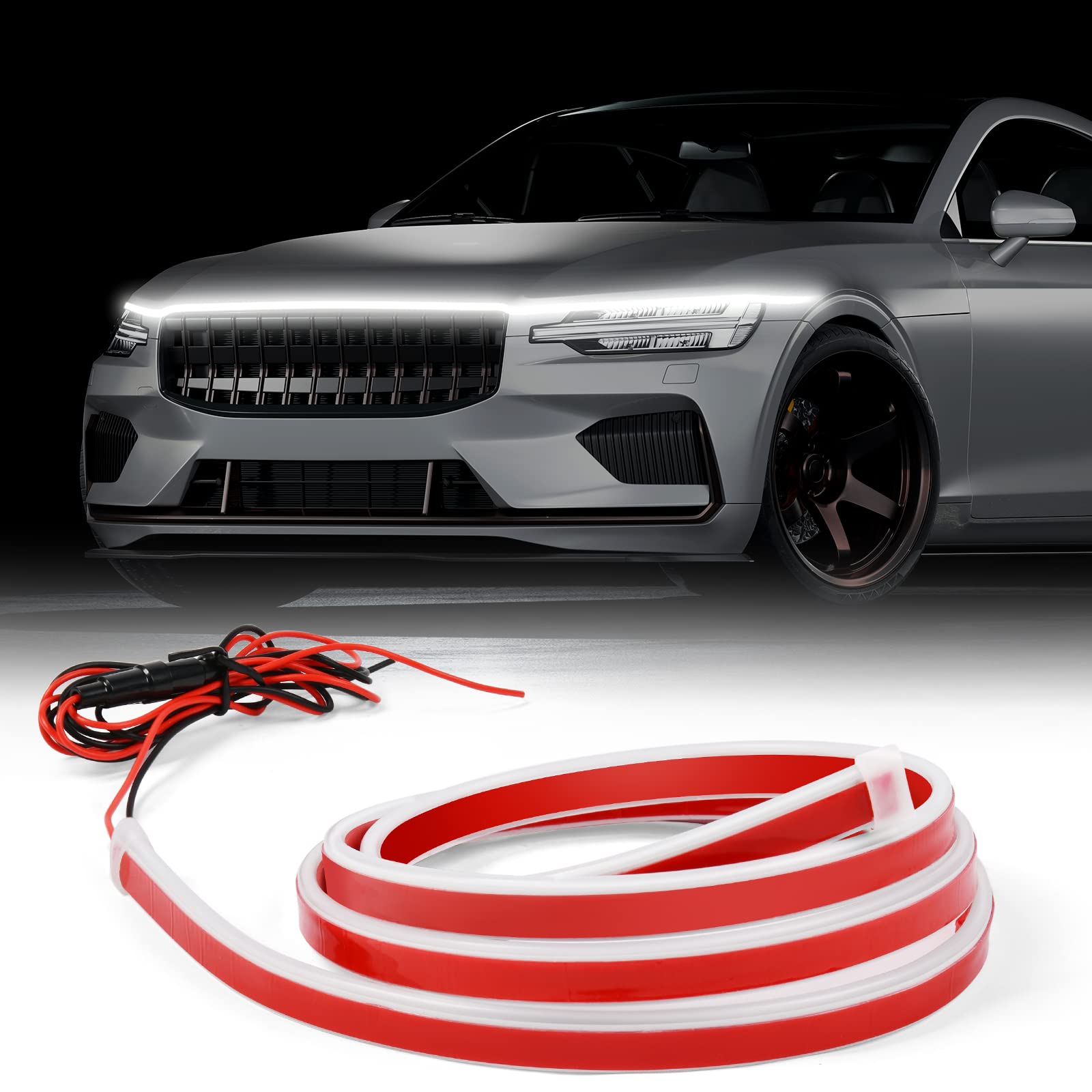 URAQT Auto Motorhaube Lichtstreifen, 150CM Universal Wasserdicht Dynamic Car Hood Led Strip Lights 12 V Dynamic Scan Start Up Hoodbeam Kit Motorhaubenleuchte Weiß Auto LED Licht Streifen Dekor von URAQT