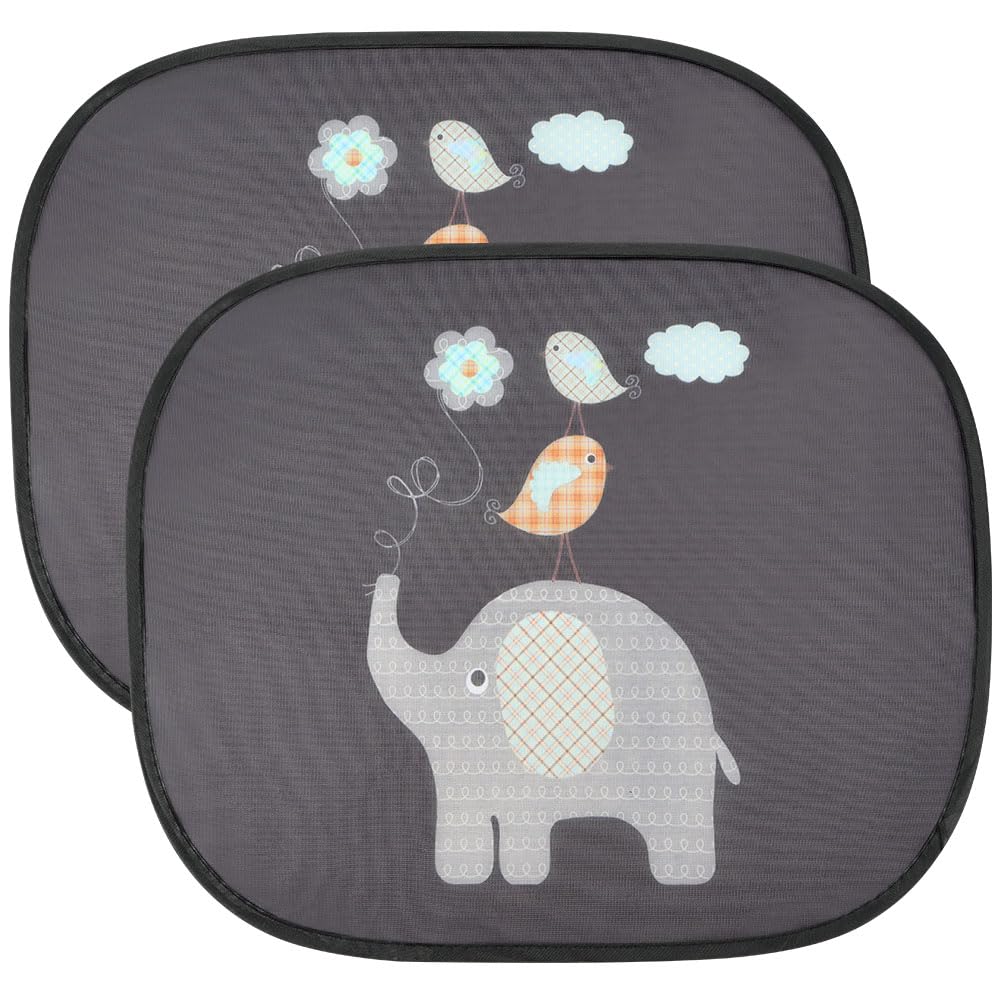 URAQT Auto Sonnenschutz, Kompatibel mit Personenkraftwagen, Autofenster Sonnenschutz mit UV Schutz (2er Set) für Kinder, Elefanten-Stil-44 x 36 cm von URAQT