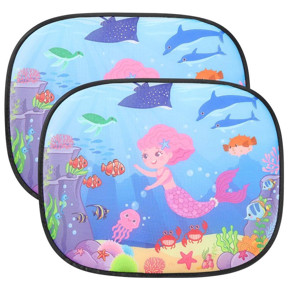 URAQT Auto Sonnenschutz, Kompatibel mit Personenkraftwagen, Autofenster Sonnenschutz mit UV Schutz (2er Set) für Kinder, Meerjungfrauen-44 x 36 cm von URAQT
