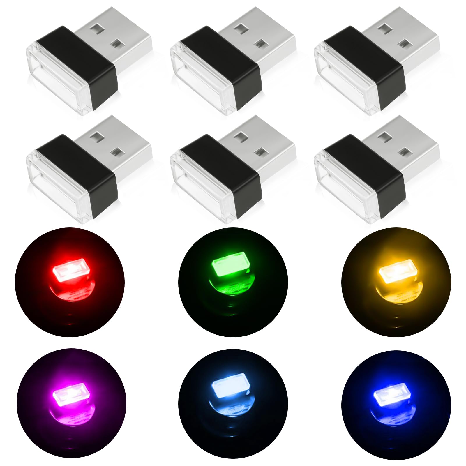 URAQT Auto USB Beleuchtung, 6 Stück Mini USB Licht RGB Auto Umgebungslicht Auto USB Beleuchtung Auto Umgebungslicht Auto Atmosphäre Licht Auto Innenraum Lampe für Auto Laptop Power Bank von URAQT