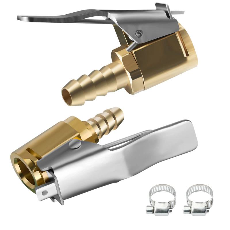 URAQT Autoventil Hebelstecker Air Chuck, 2 Stück 8mm Messing 1/4" NPT Reifenfüllnippel Ventilaufsatz Momentstecker Hebelstecker Reifen Ventil Luftpumpe Clip für alle Reifenventile mit Ventilgewinde von URAQT