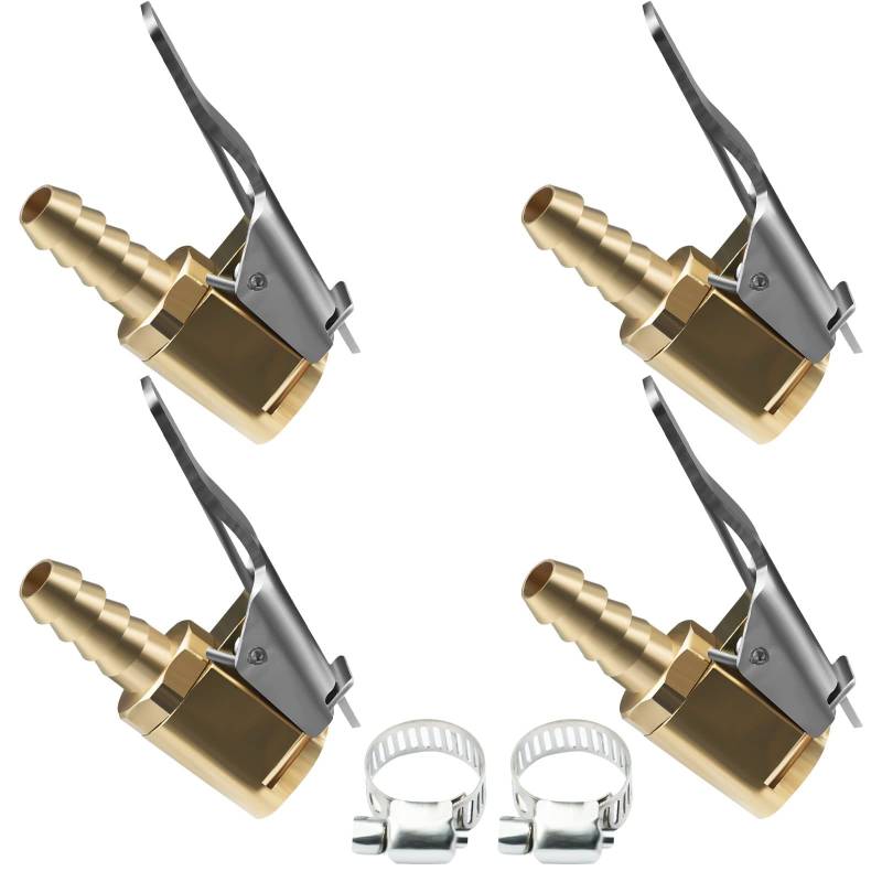 URAQT Autoventil Hebelstecker Air Chuck, 4 Stück 6mm Messing 1/4" NPT Reifenfüllnippel Ventilaufsatz Momentstecker Hebelstecker Reifen Ventil Luftpumpe Clip für alle Reifenventile mit Ventilgewinde von URAQT